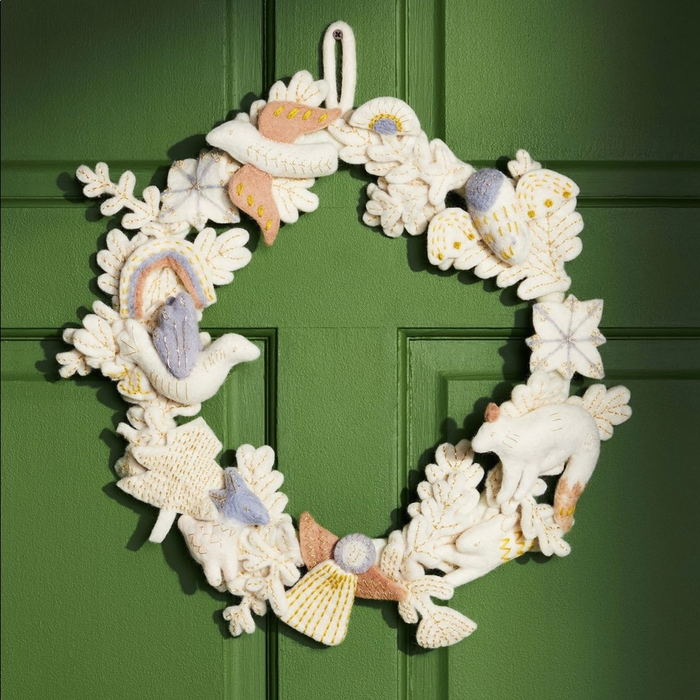 Anthropologie Cream and Yellow Holiday Wreath